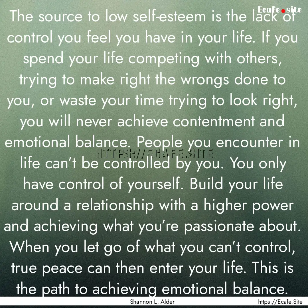 The source to low self-esteem is the lack.... : Quote by Shannon L. Alder