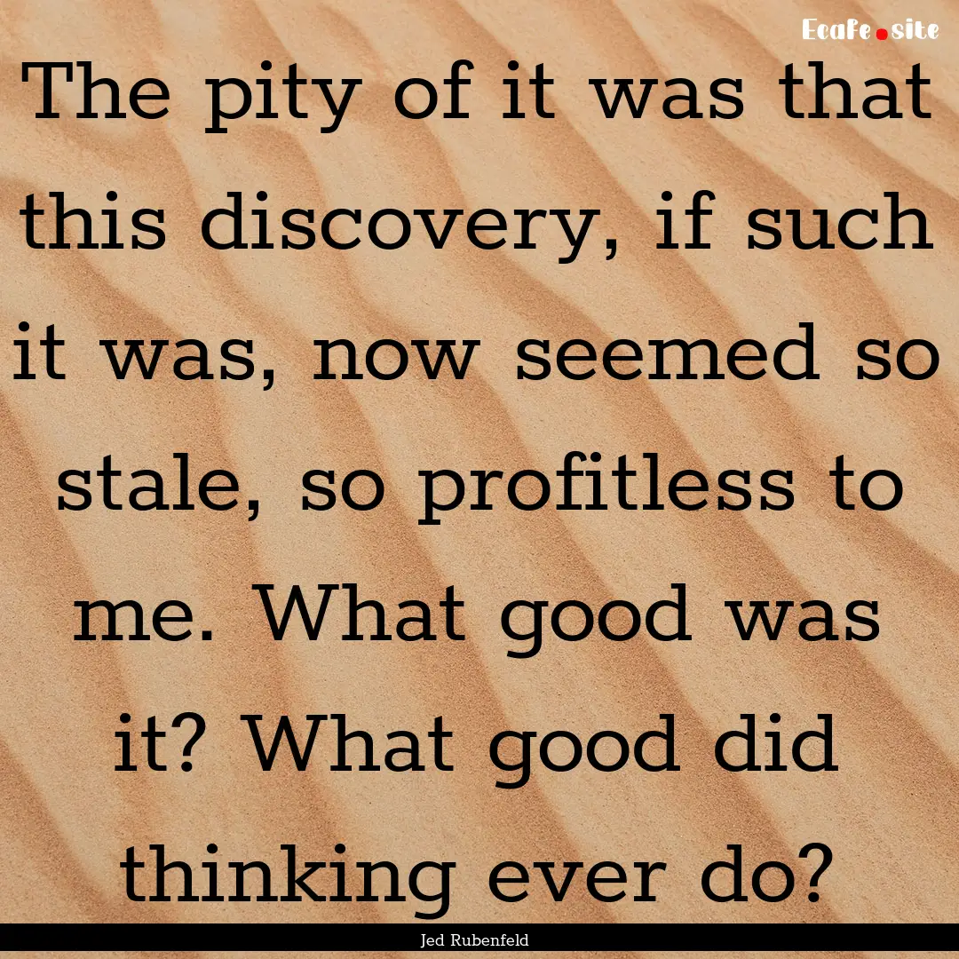 The pity of it was that this discovery, if.... : Quote by Jed Rubenfeld