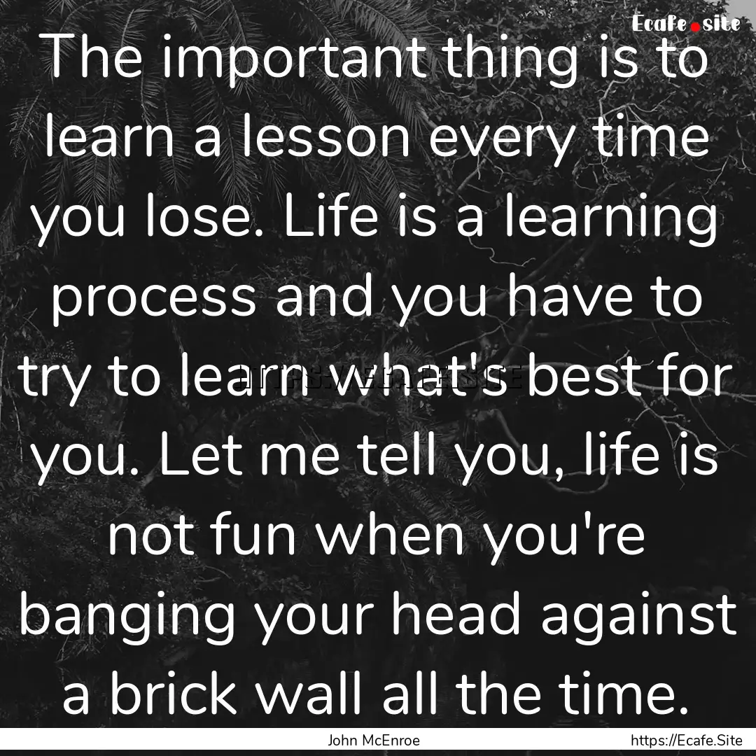 The important thing is to learn a lesson.... : Quote by John McEnroe