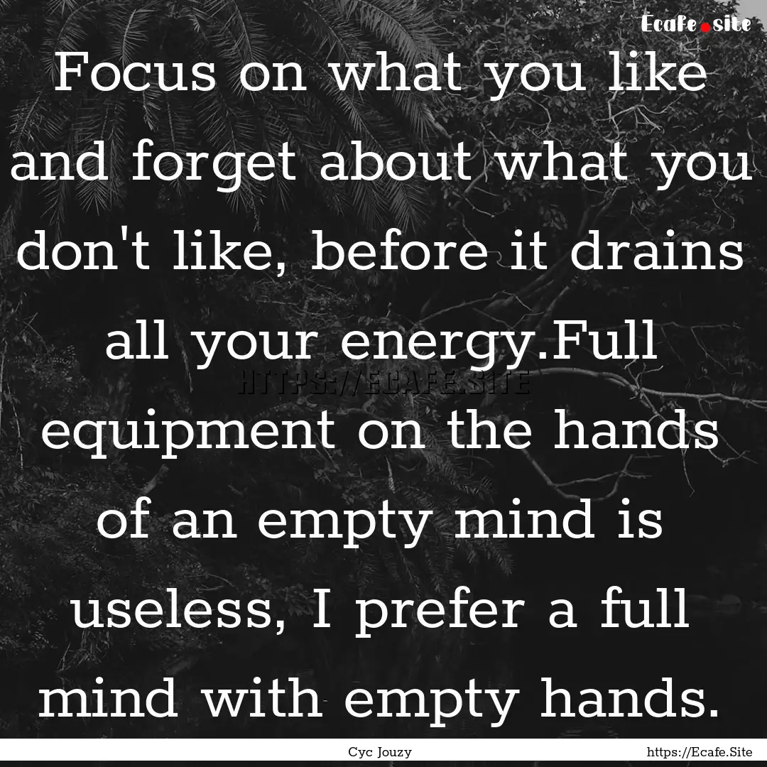 Focus on what you like and forget about what.... : Quote by Cyc Jouzy