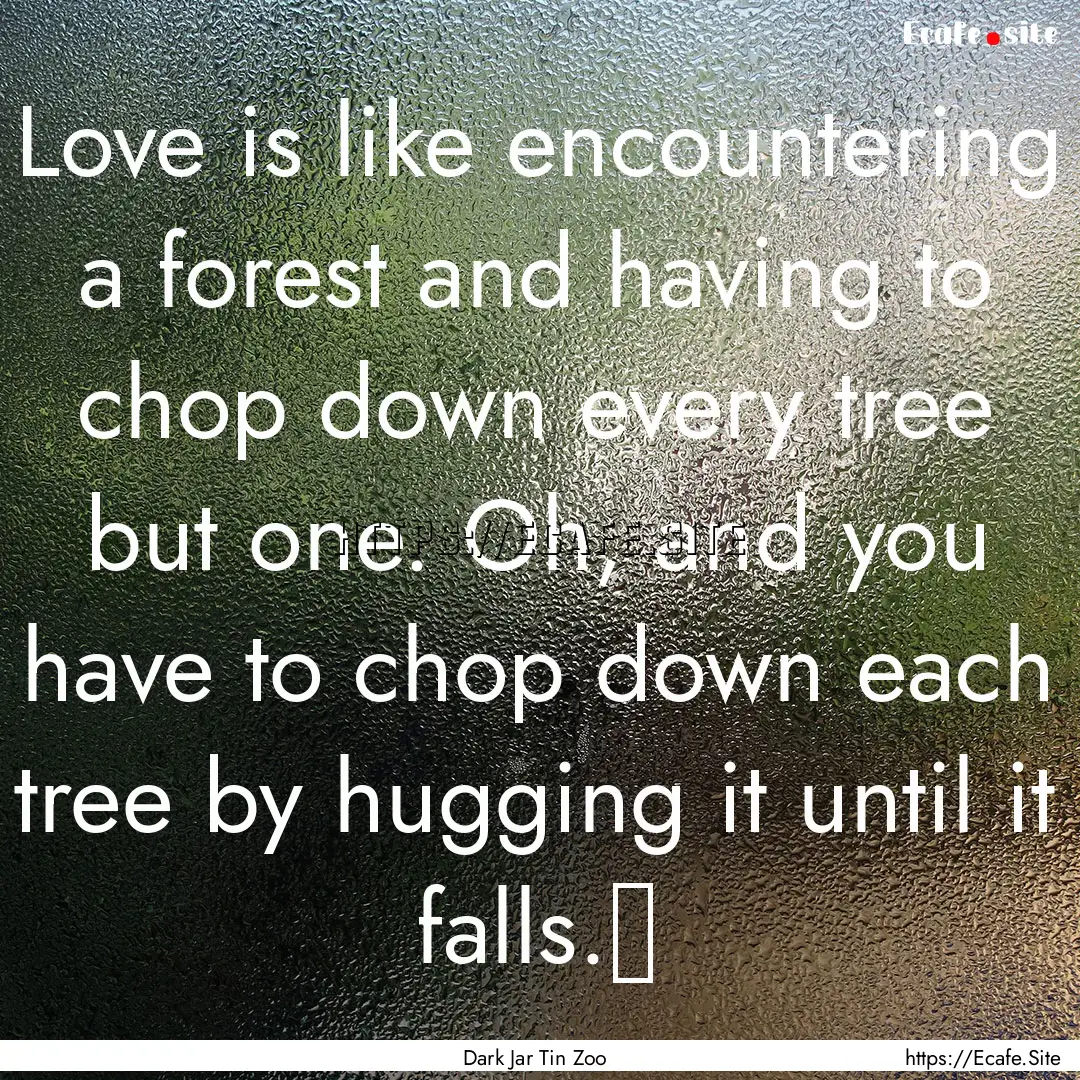 Love is like encountering a forest and having.... : Quote by Dark Jar Tin Zoo