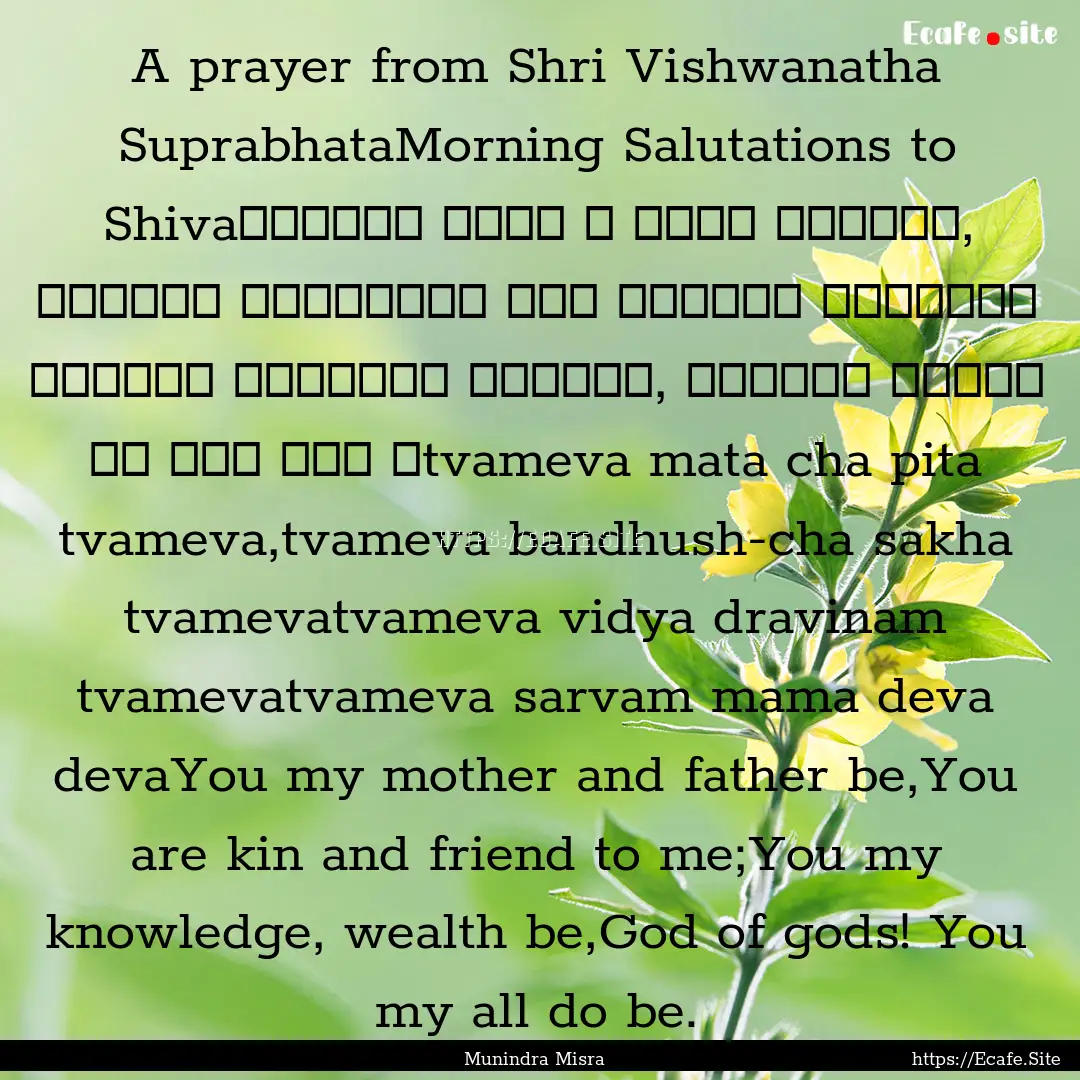 A prayer from Shri Vishwanatha SuprabhataMorning.... : Quote by Munindra Misra