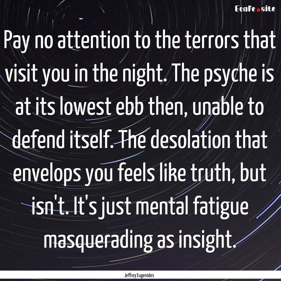 Pay no attention to the terrors that visit.... : Quote by Jeffrey Eugenides