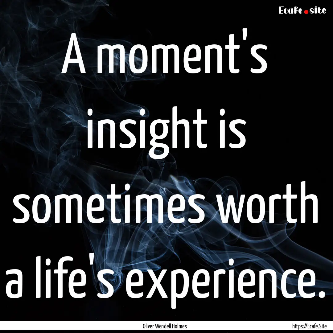 A moment's insight is sometimes worth a life's.... : Quote by Oliver Wendell Holmes