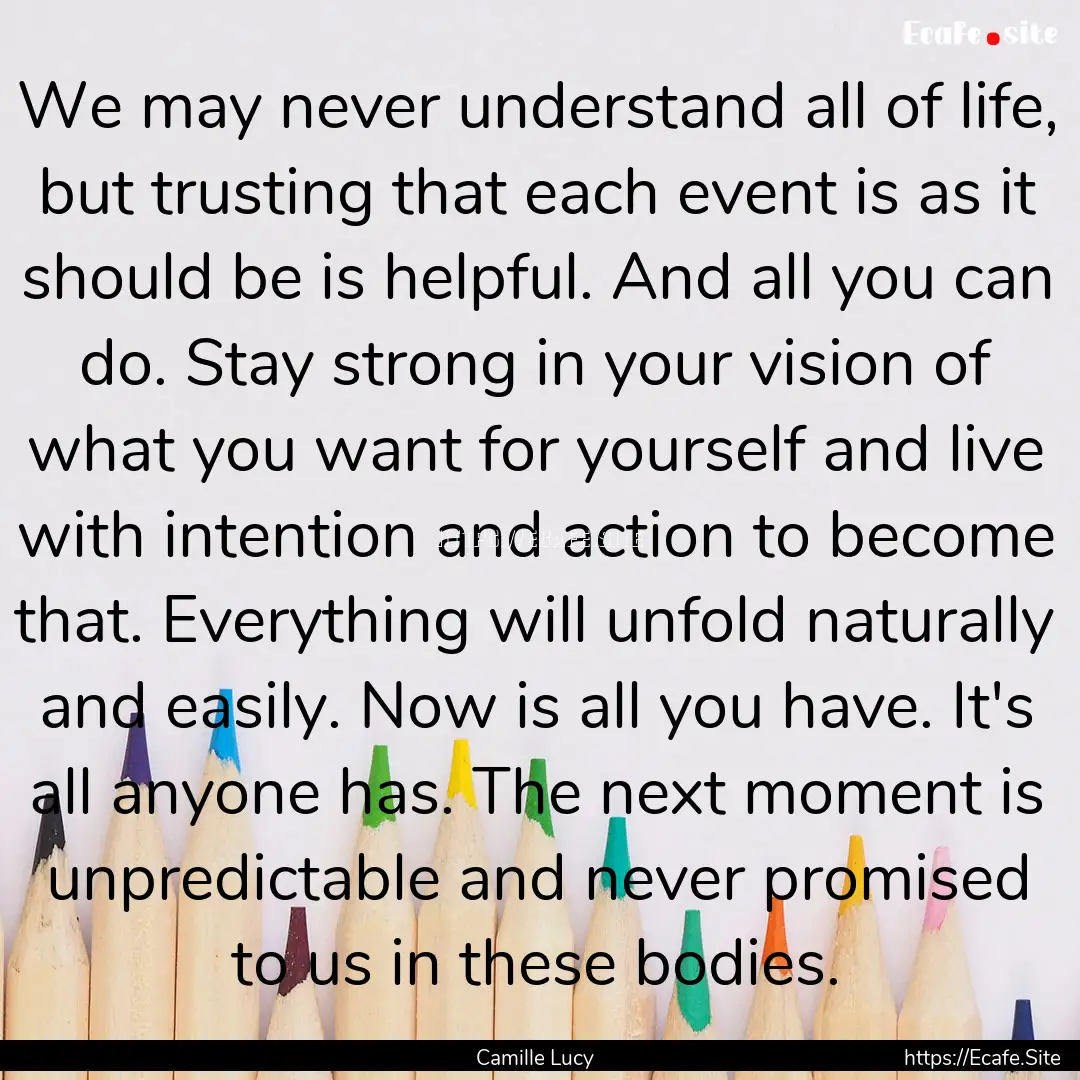 We may never understand all of life, but.... : Quote by Camille Lucy