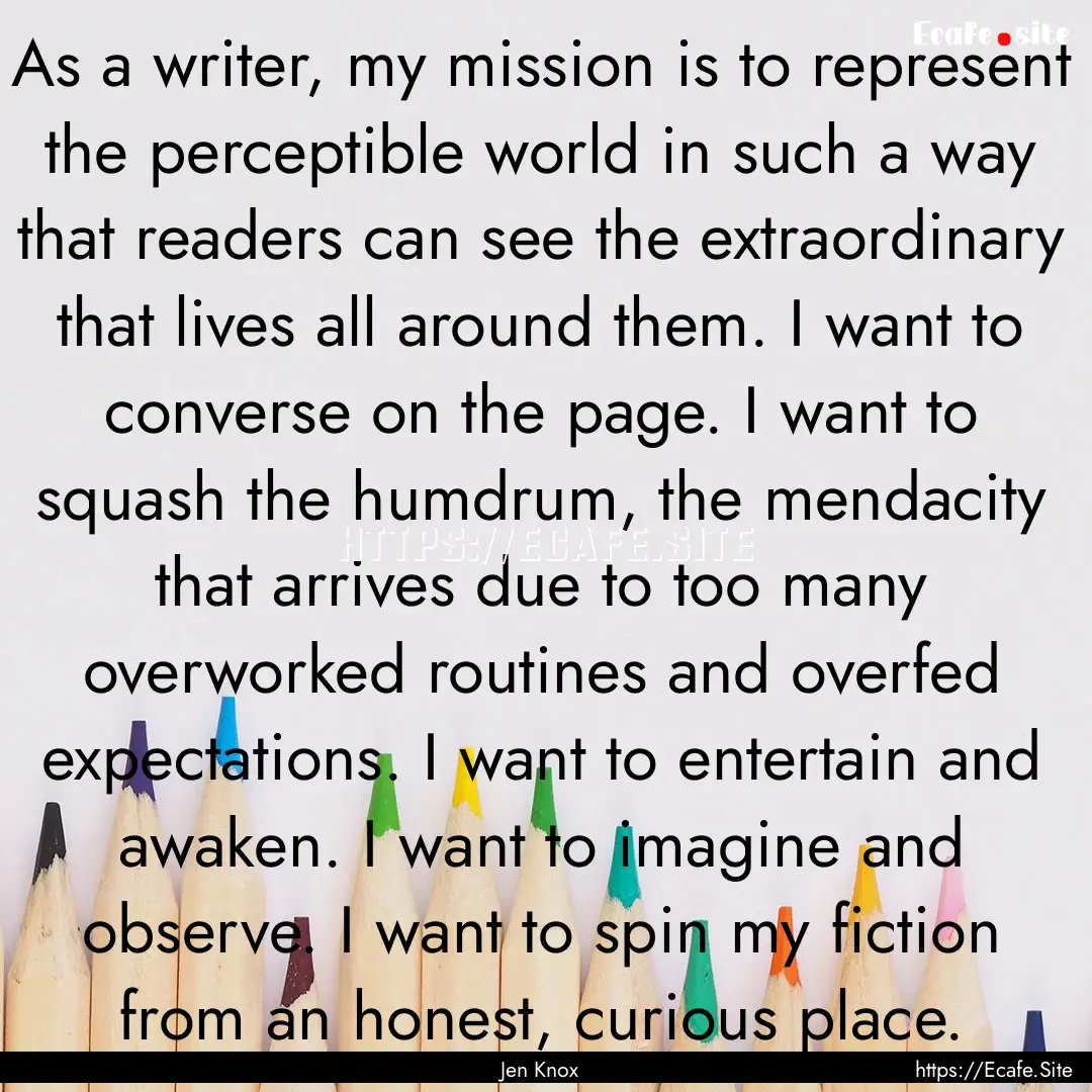 As a writer, my mission is to represent the.... : Quote by Jen Knox