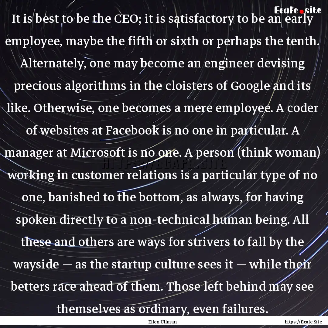 It is best to be the CEO; it is satisfactory.... : Quote by Ellen Ullman