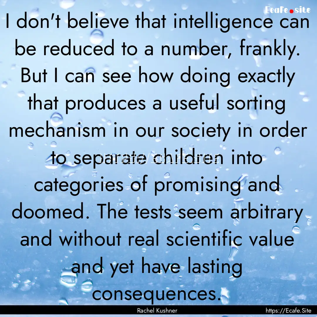 I don't believe that intelligence can be.... : Quote by Rachel Kushner