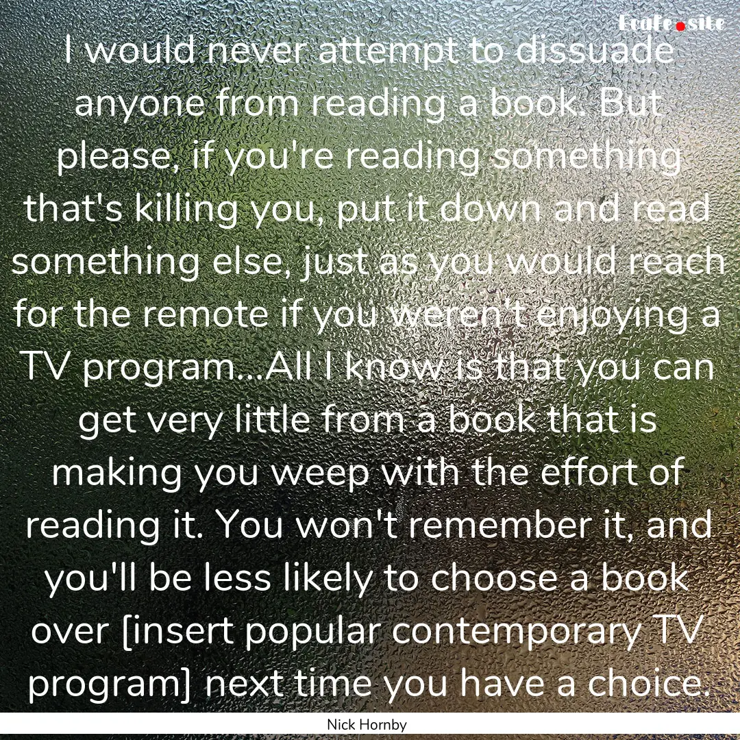 I would never attempt to dissuade anyone.... : Quote by Nick Hornby