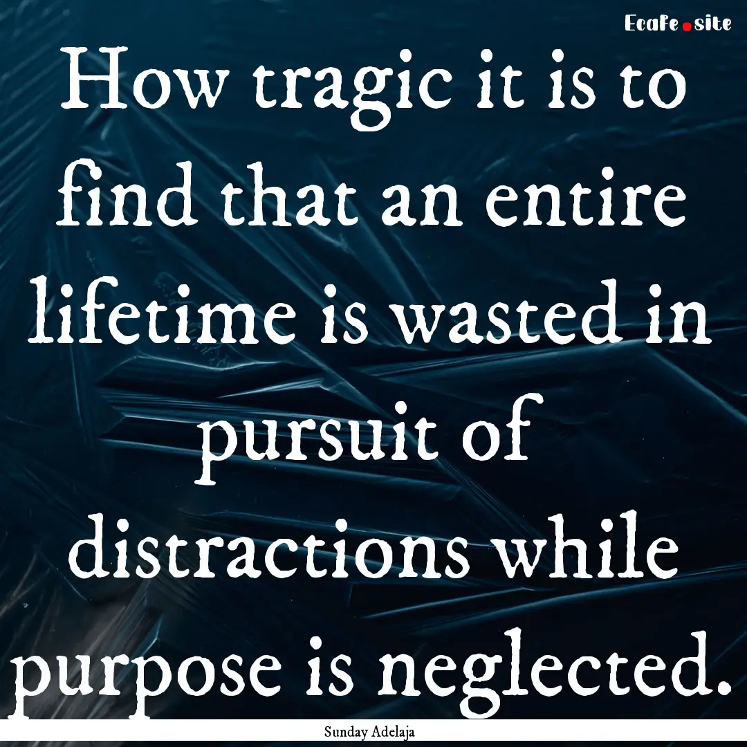 How tragic it is to find that an entire lifetime.... : Quote by Sunday Adelaja