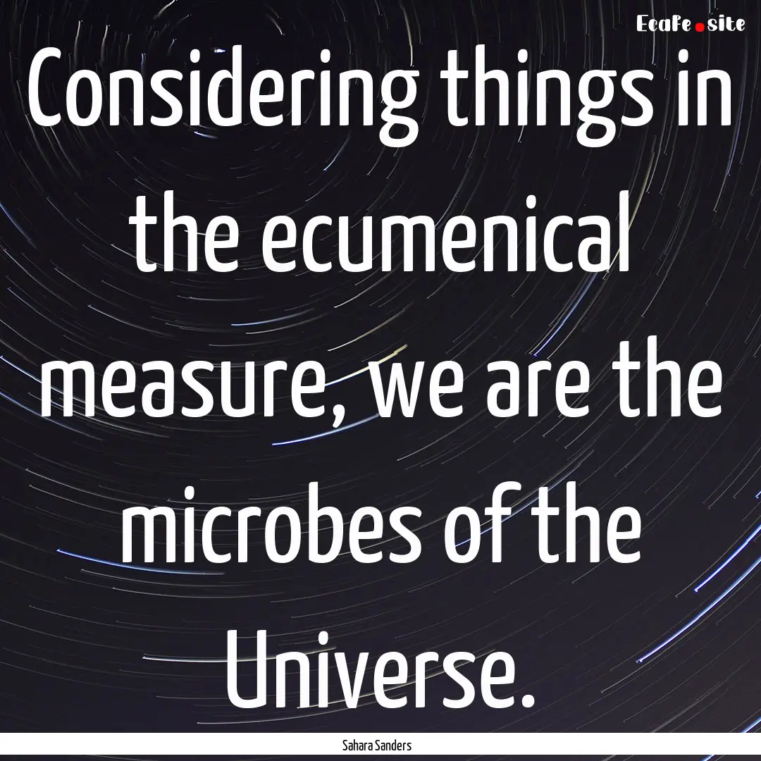 Considering things in the ecumenical measure,.... : Quote by Sahara Sanders