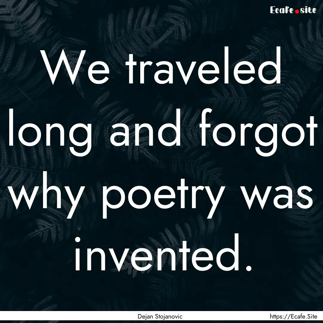 We traveled long and forgot why poetry was.... : Quote by Dejan Stojanovic