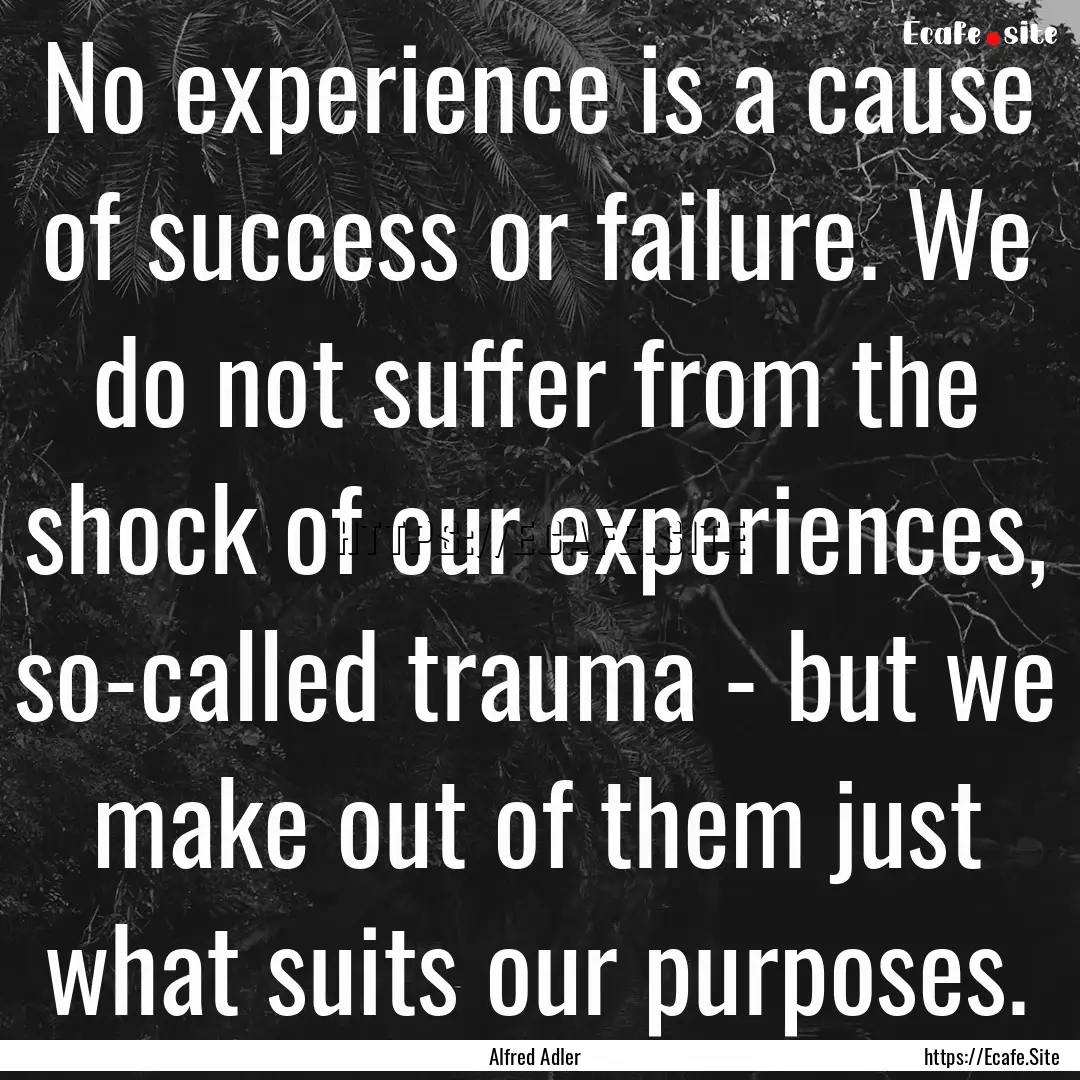 No experience is a cause of success or failure..... : Quote by Alfred Adler