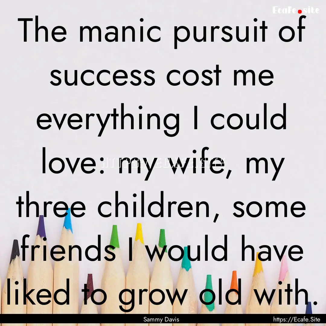 The manic pursuit of success cost me everything.... : Quote by Sammy Davis