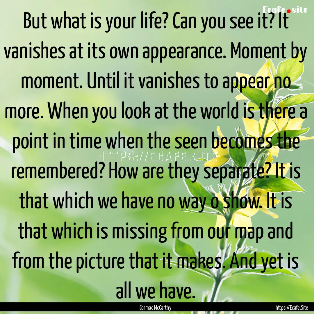 But what is your life? Can you see it? It.... : Quote by Cormac McCarthy