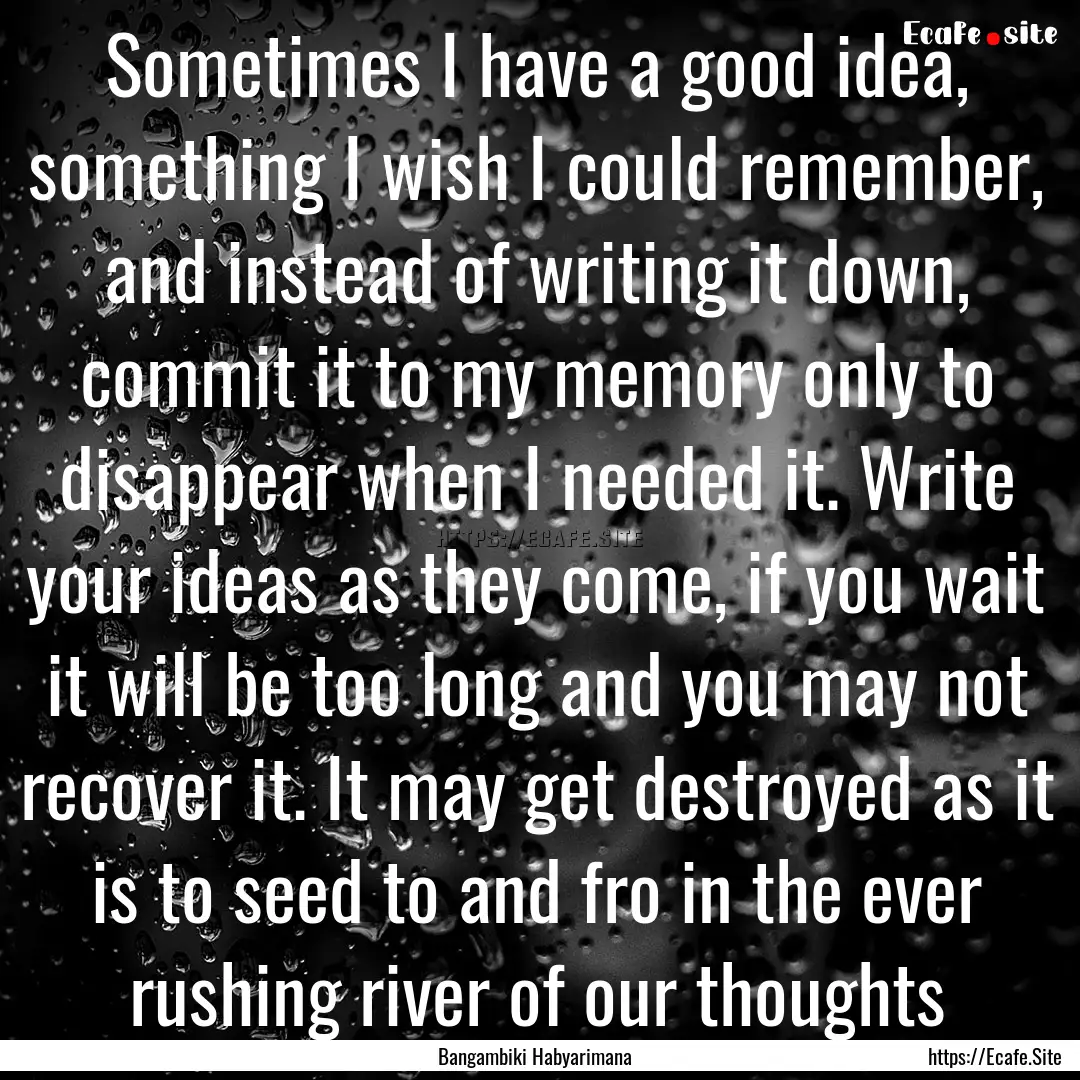 Sometimes I have a good idea, something I.... : Quote by Bangambiki Habyarimana