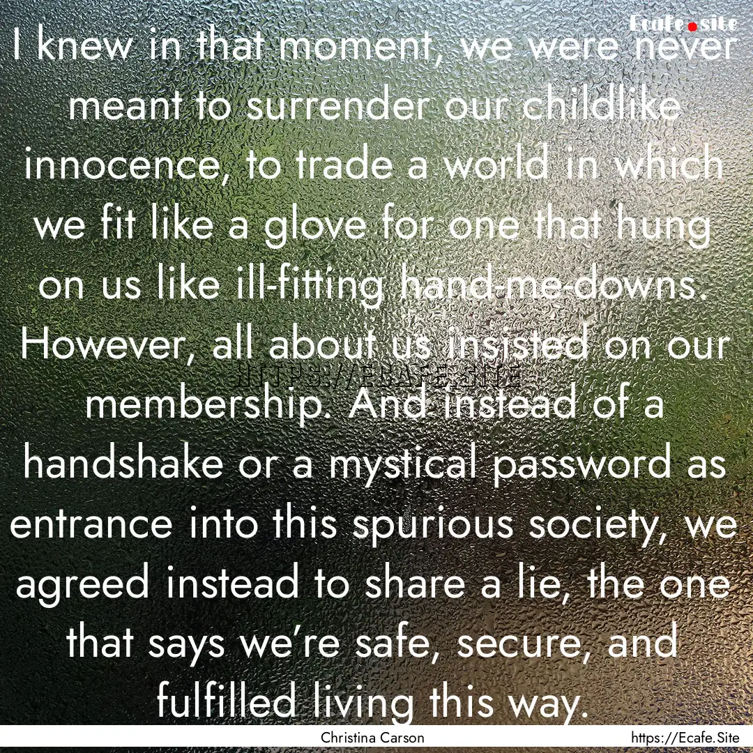 I knew in that moment, we were never meant.... : Quote by Christina Carson