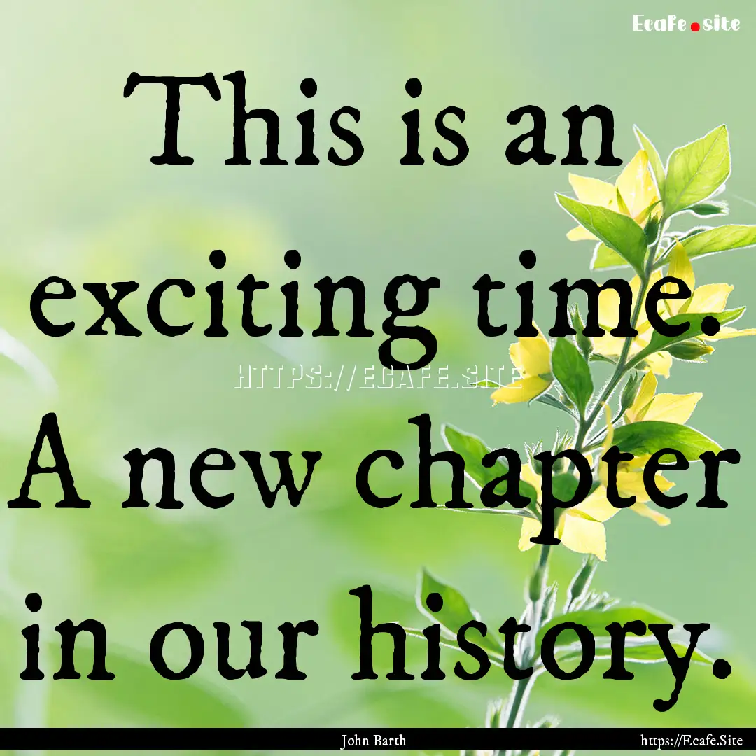 This is an exciting time. A new chapter in.... : Quote by John Barth