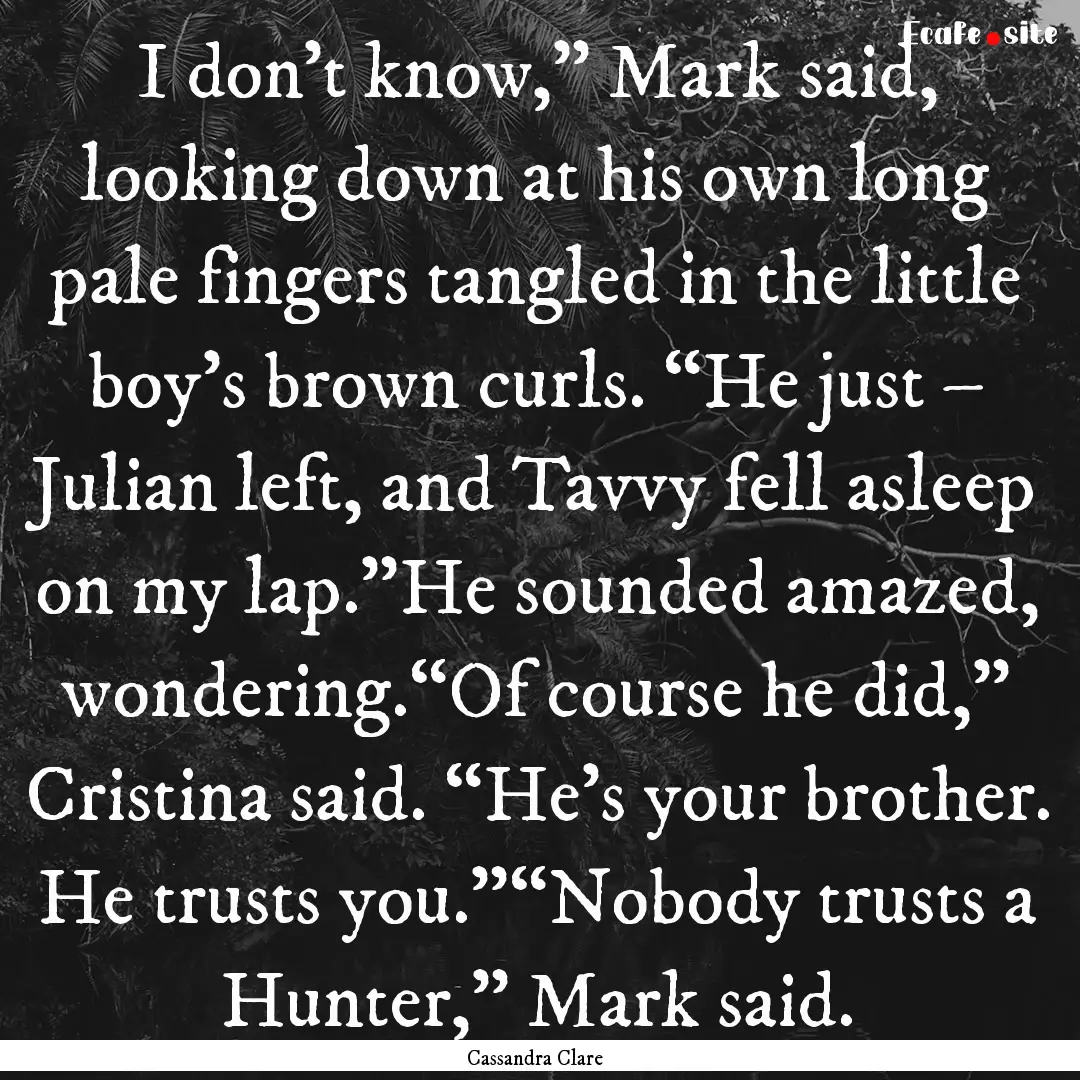 I don’t know,” Mark said, looking down.... : Quote by Cassandra Clare