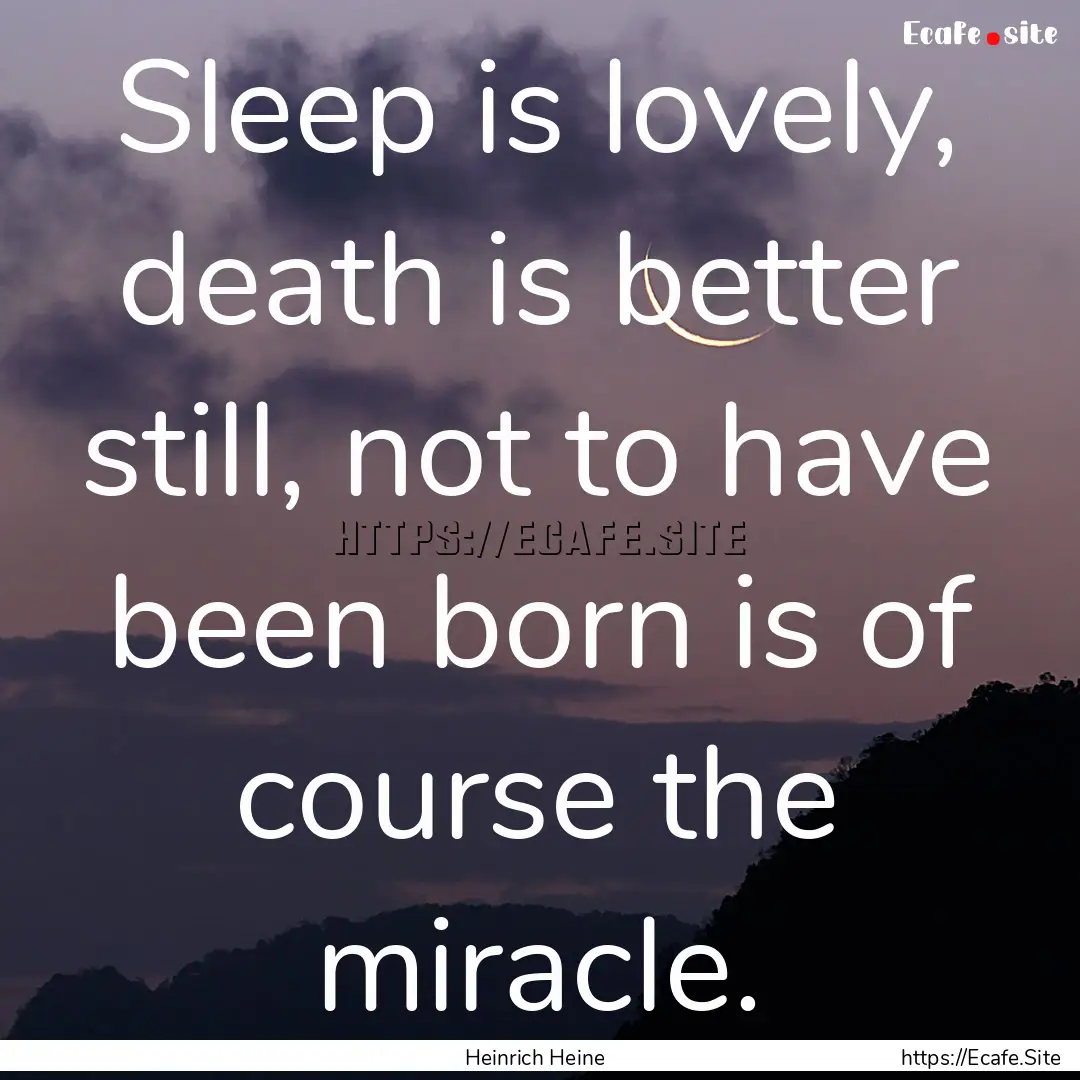 Sleep is lovely, death is better still, not.... : Quote by Heinrich Heine