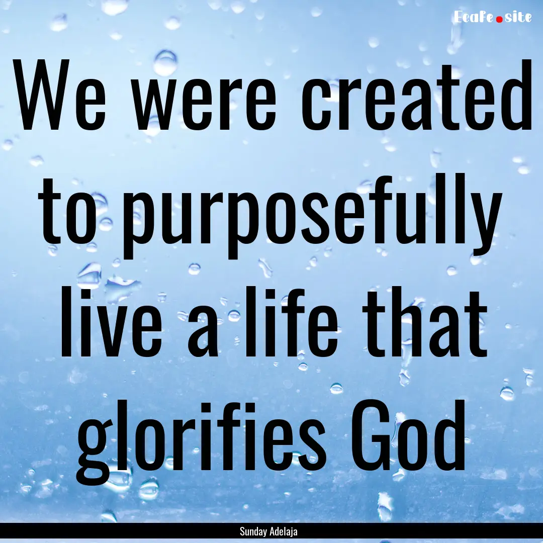 We were created to purposefully live a life.... : Quote by Sunday Adelaja