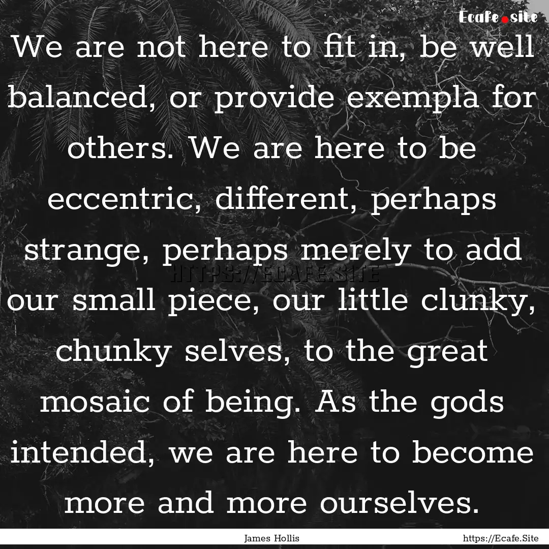 We are not here to fit in, be well balanced,.... : Quote by James Hollis