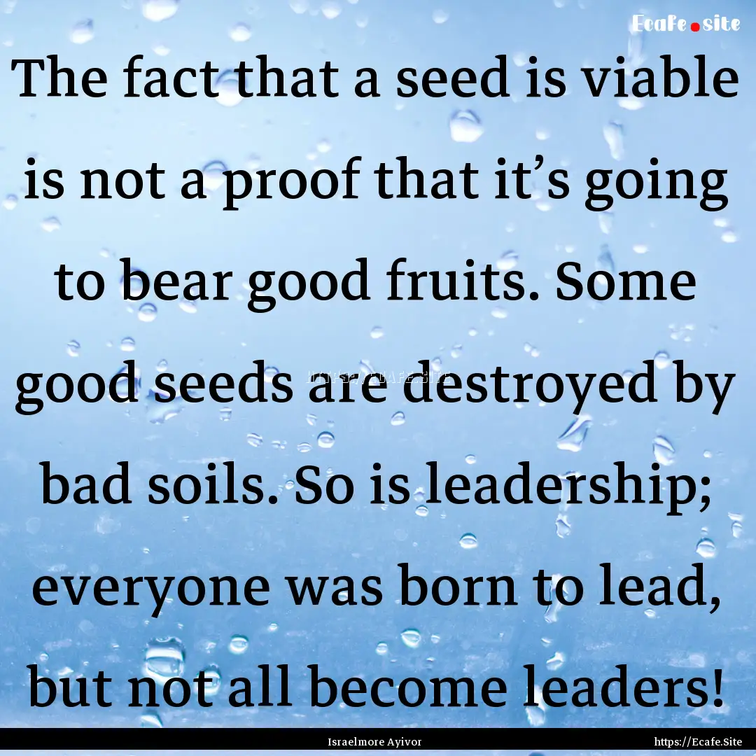 The fact that a seed is viable is not a proof.... : Quote by Israelmore Ayivor