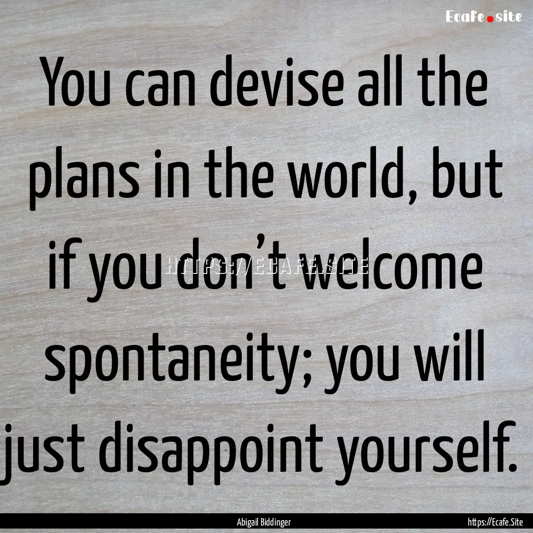 You can devise all the plans in the world,.... : Quote by Abigail Biddinger