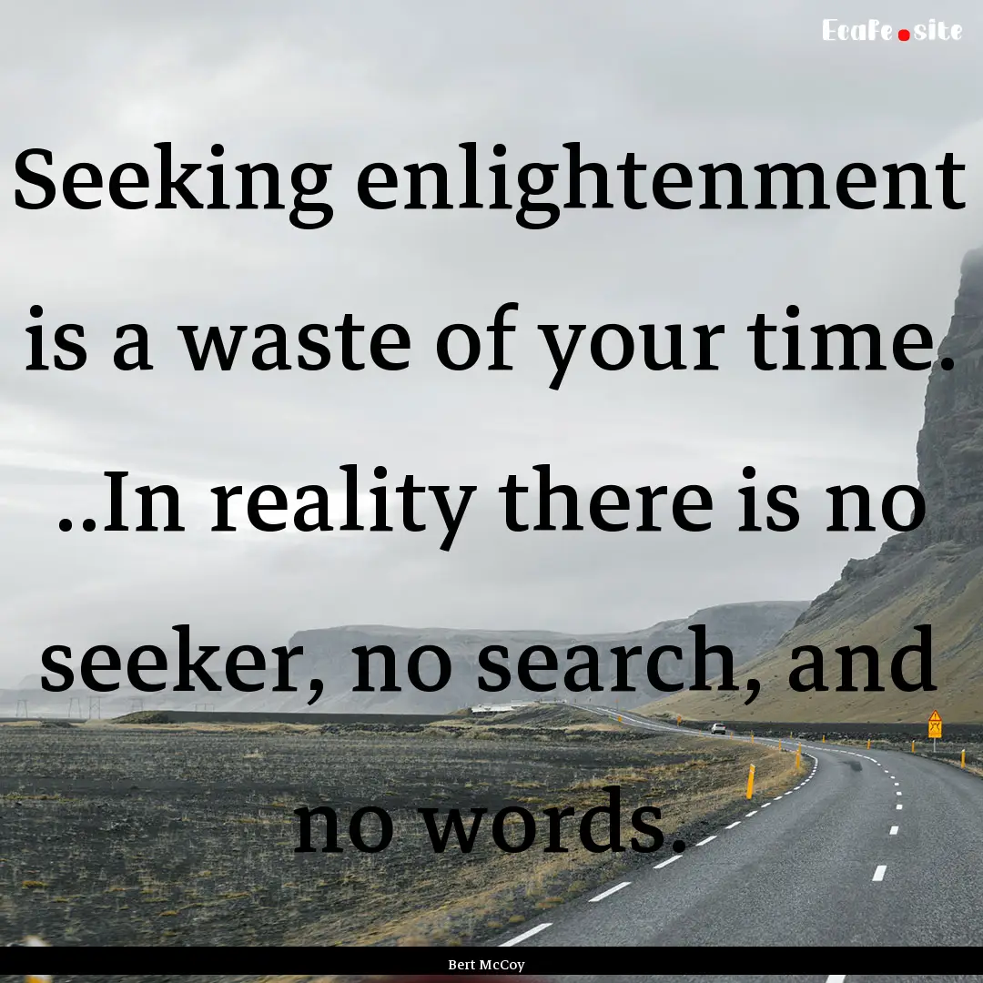 Seeking enlightenment is a waste of your.... : Quote by Bert McCoy