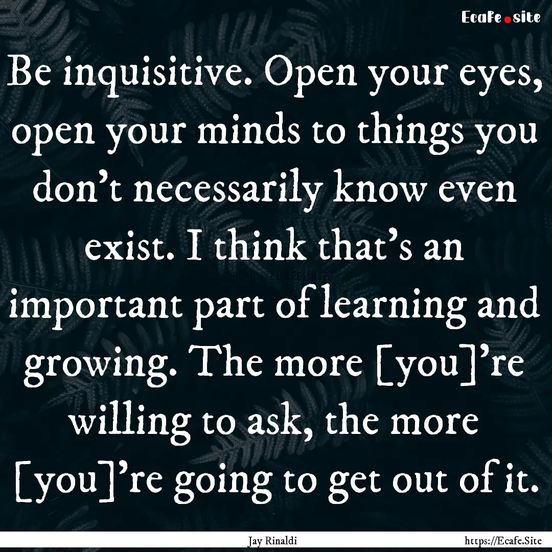 Be inquisitive. Open your eyes, open your.... : Quote by Jay Rinaldi