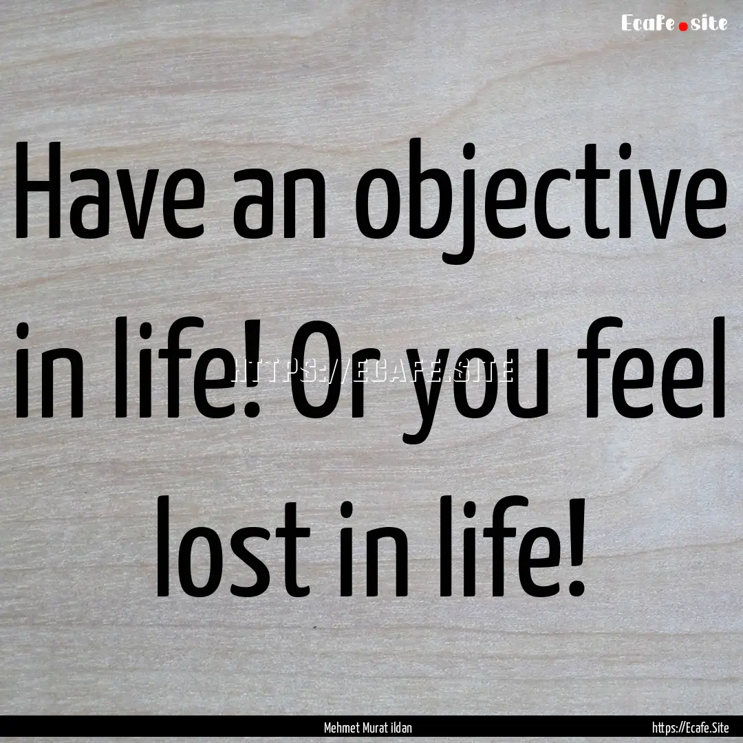 Have an objective in life! Or you feel lost.... : Quote by Mehmet Murat ildan