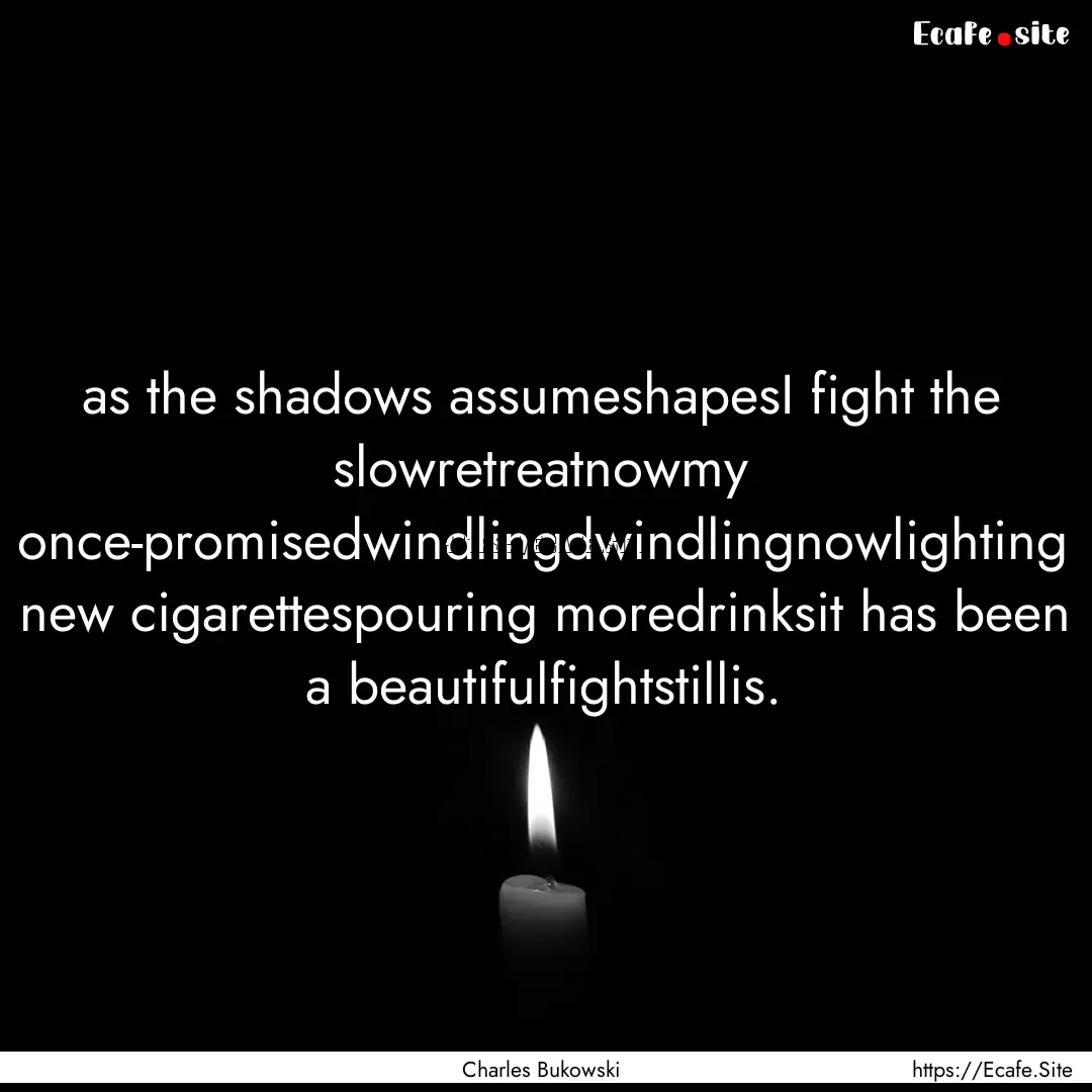 as the shadows assumeshapesI fight the slowretreatnowmy.... : Quote by Charles Bukowski