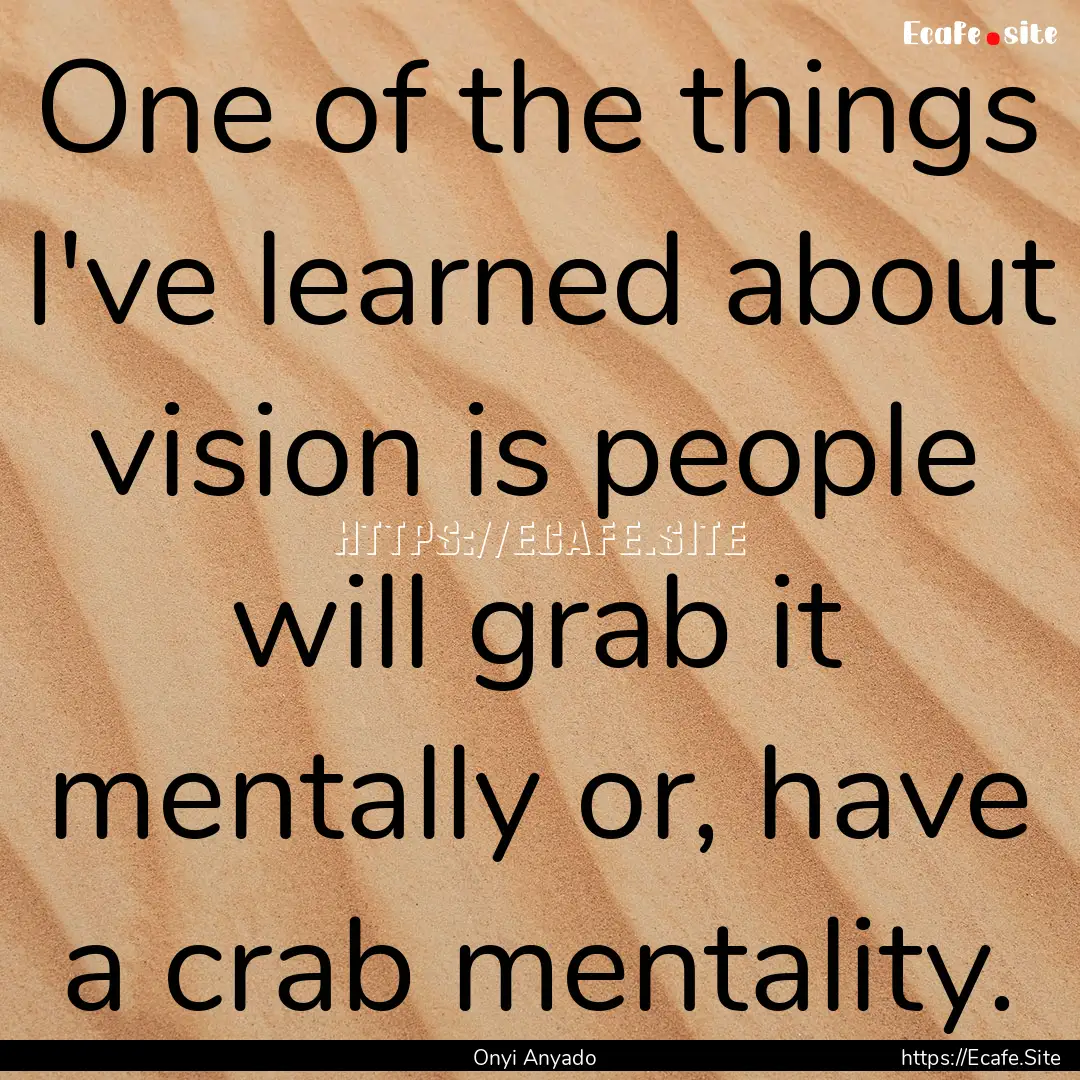 One of the things I've learned about vision.... : Quote by Onyi Anyado