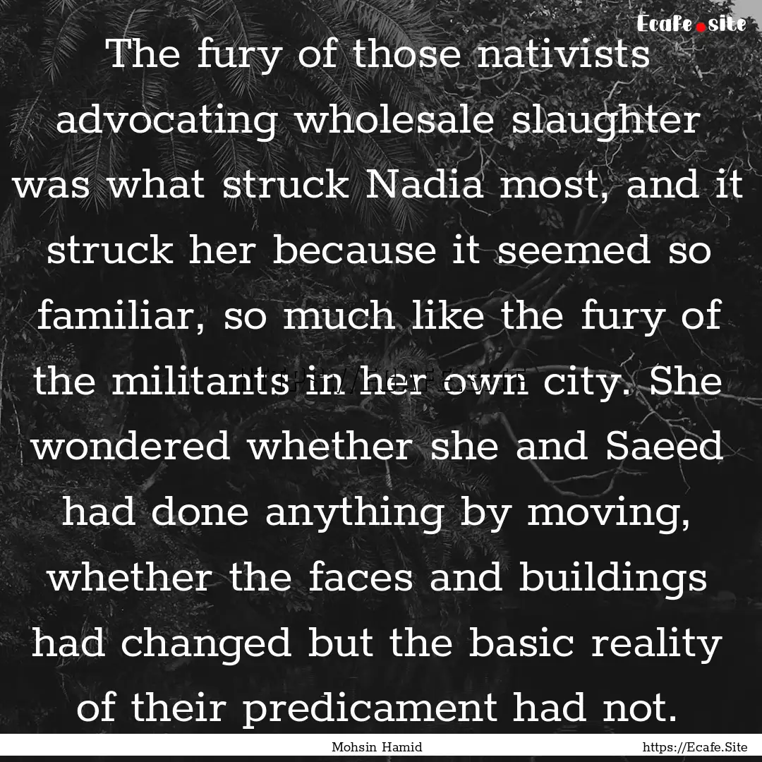 The fury of those nativists advocating wholesale.... : Quote by Mohsin Hamid