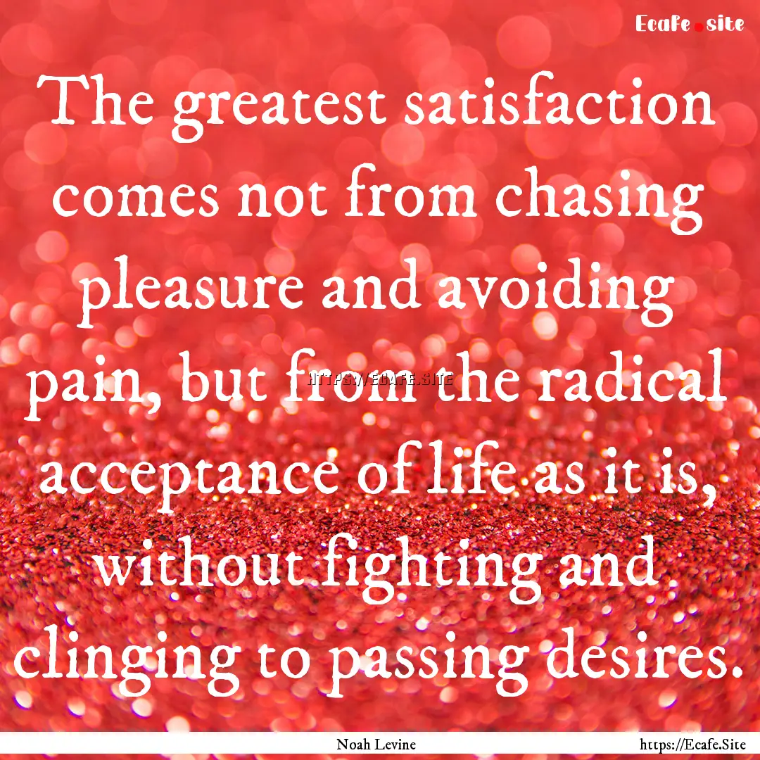 The greatest satisfaction comes not from.... : Quote by Noah Levine