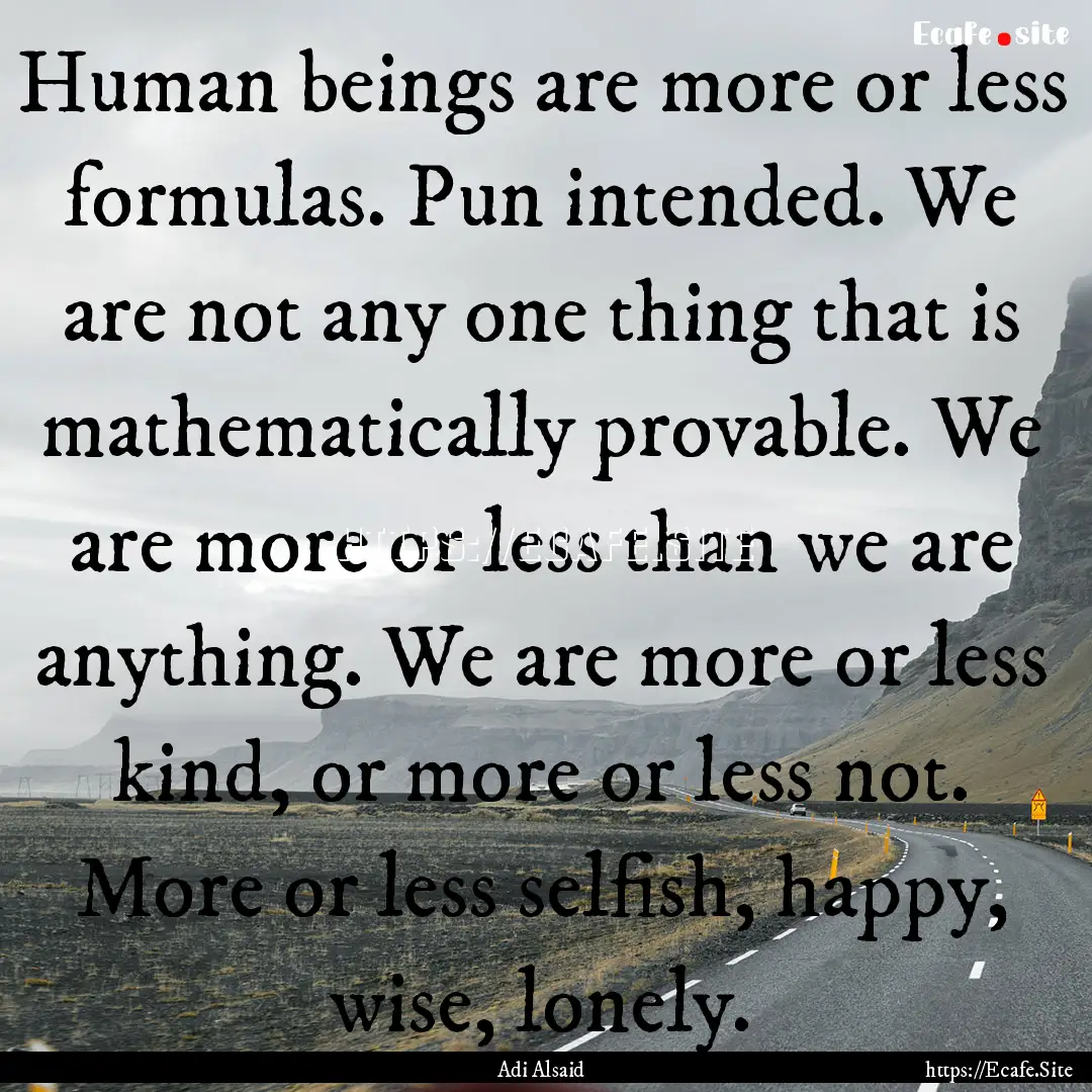 Human beings are more or less formulas. Pun.... : Quote by Adi Alsaid