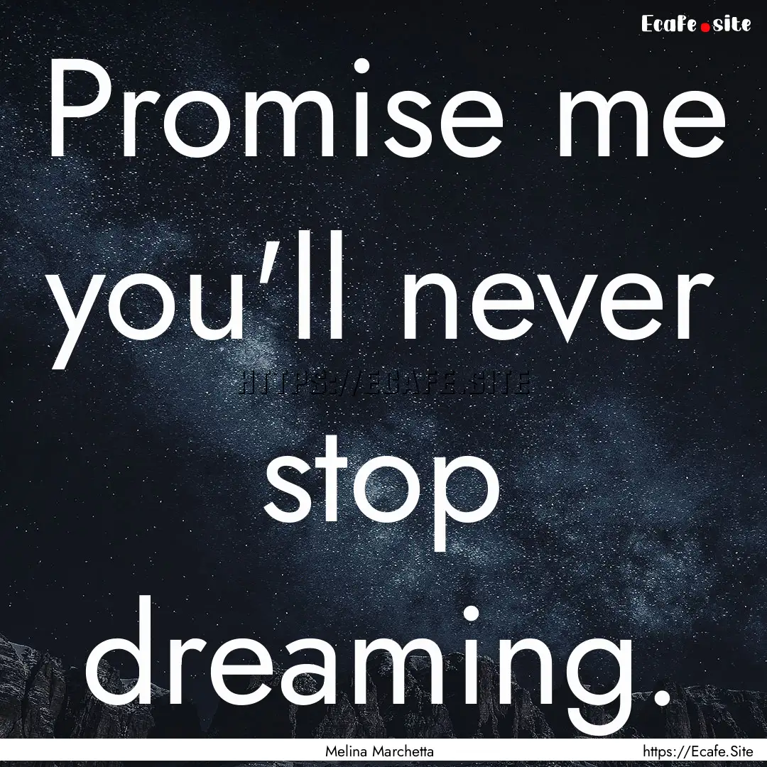 Promise me you'll never stop dreaming. : Quote by Melina Marchetta