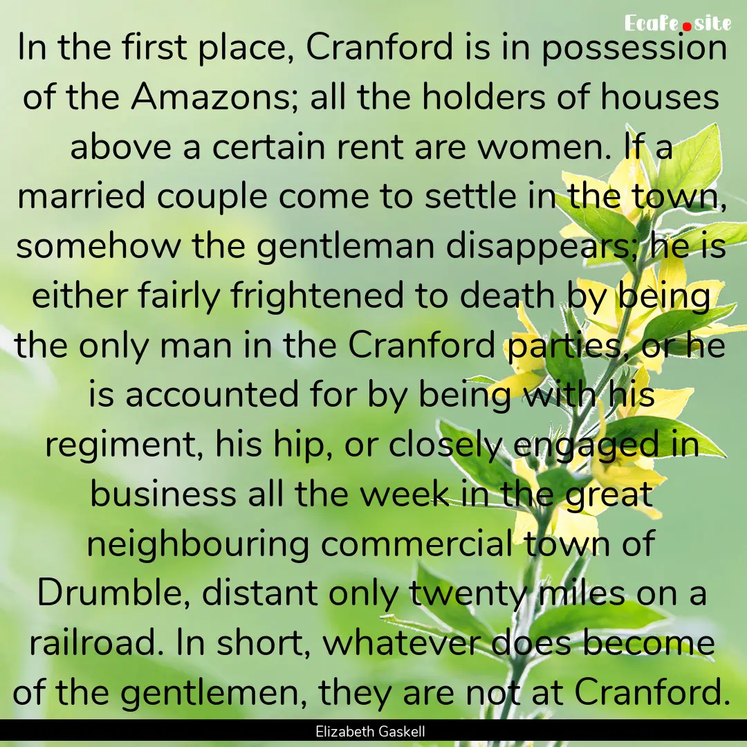 In the first place, Cranford is in possession.... : Quote by Elizabeth Gaskell