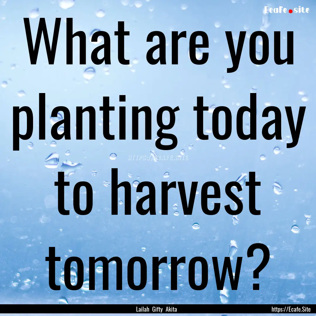 What are you planting today to harvest tomorrow?.... : Quote by Lailah Gifty Akita