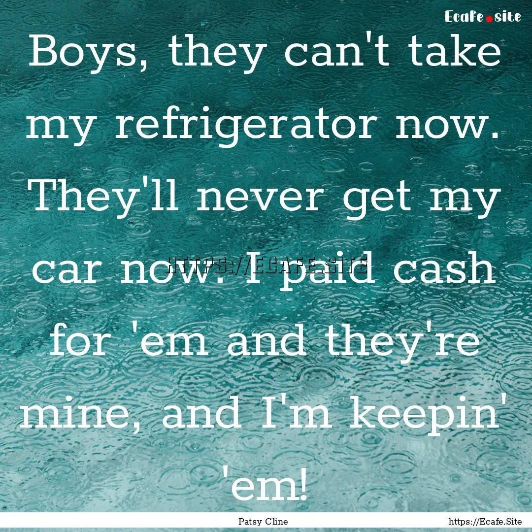 Boys, they can't take my refrigerator now..... : Quote by Patsy Cline