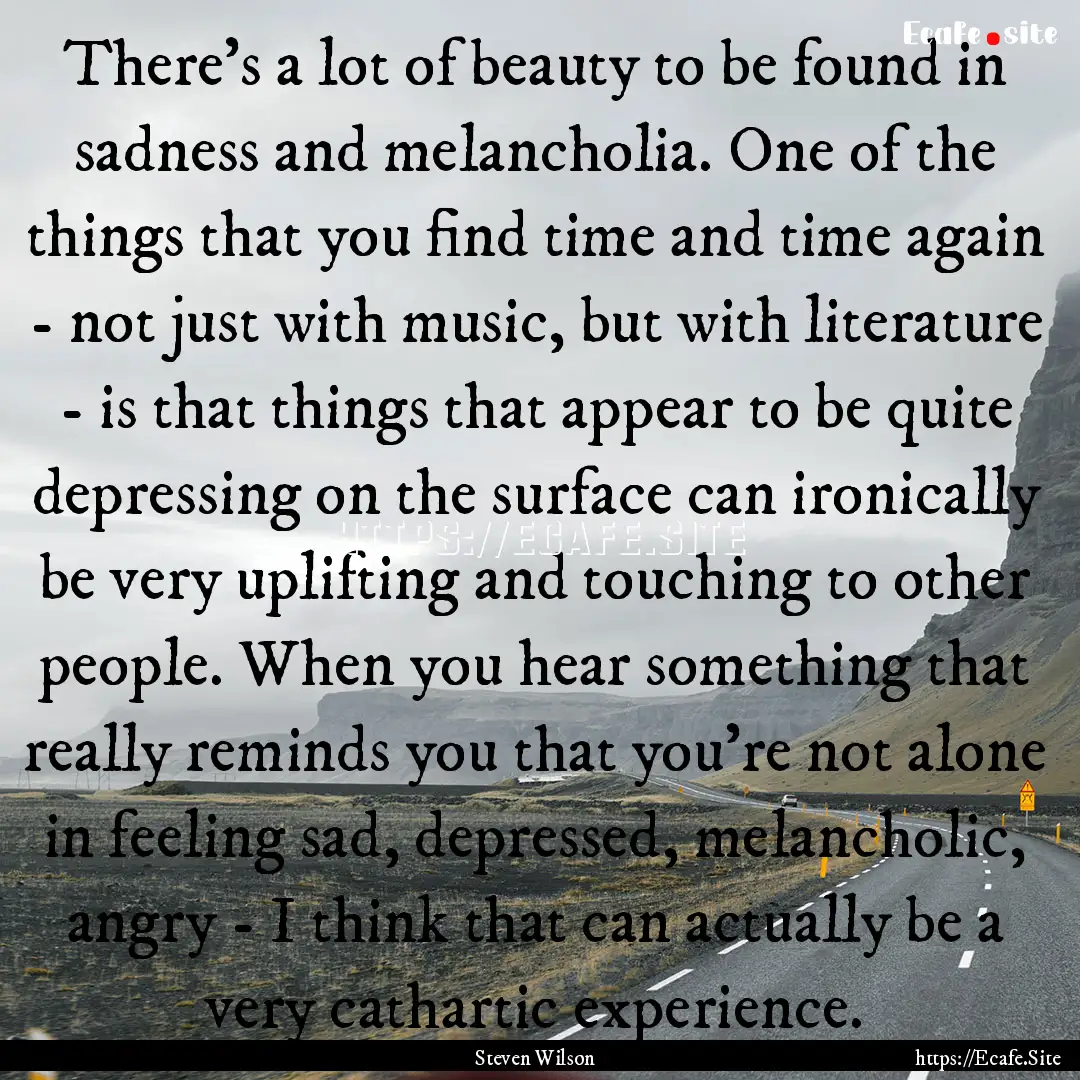 There's a lot of beauty to be found in sadness.... : Quote by Steven Wilson