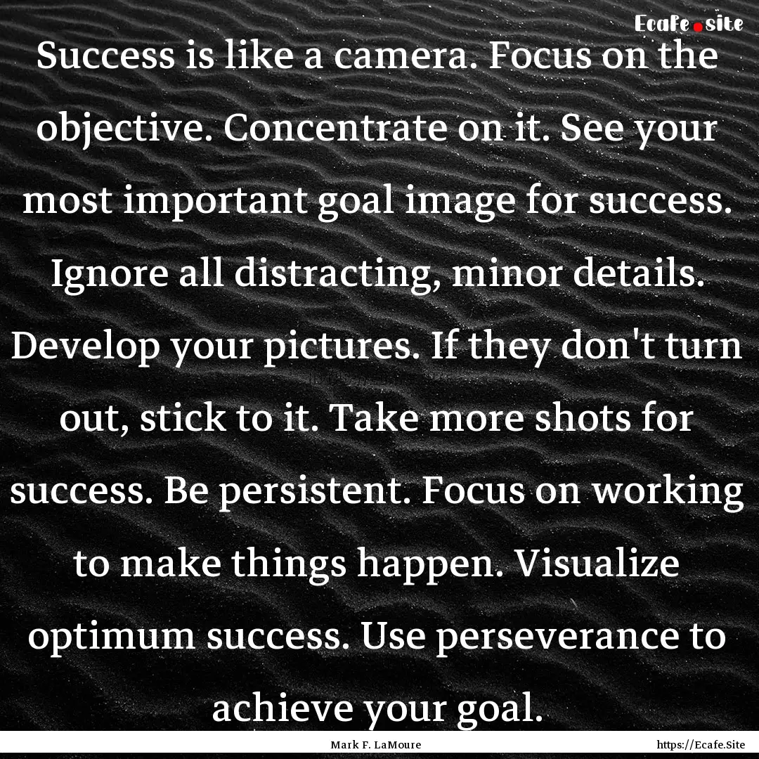 Success is like a camera. Focus on the objective..... : Quote by Mark F. LaMoure