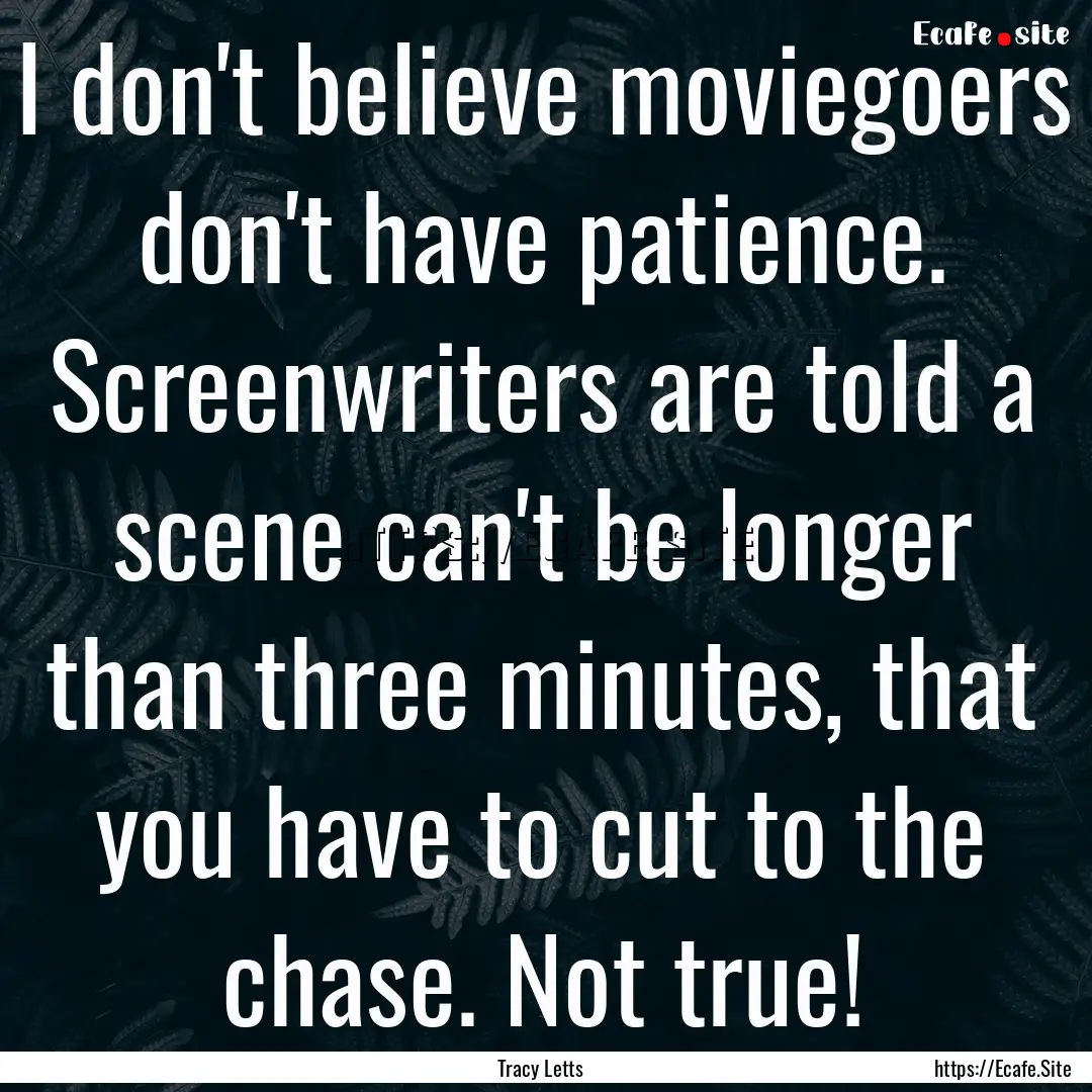 I don't believe moviegoers don't have patience..... : Quote by Tracy Letts