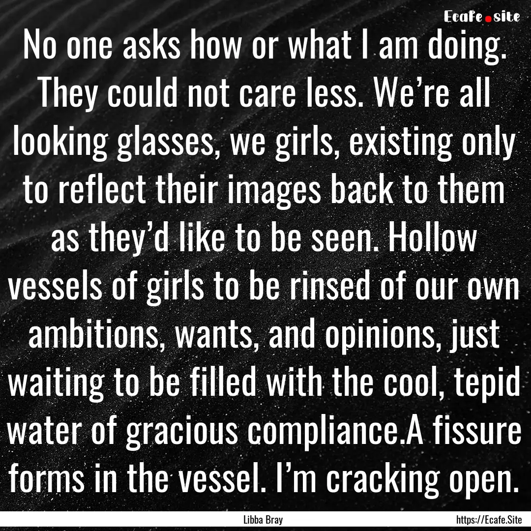 No one asks how or what I am doing. They.... : Quote by Libba Bray