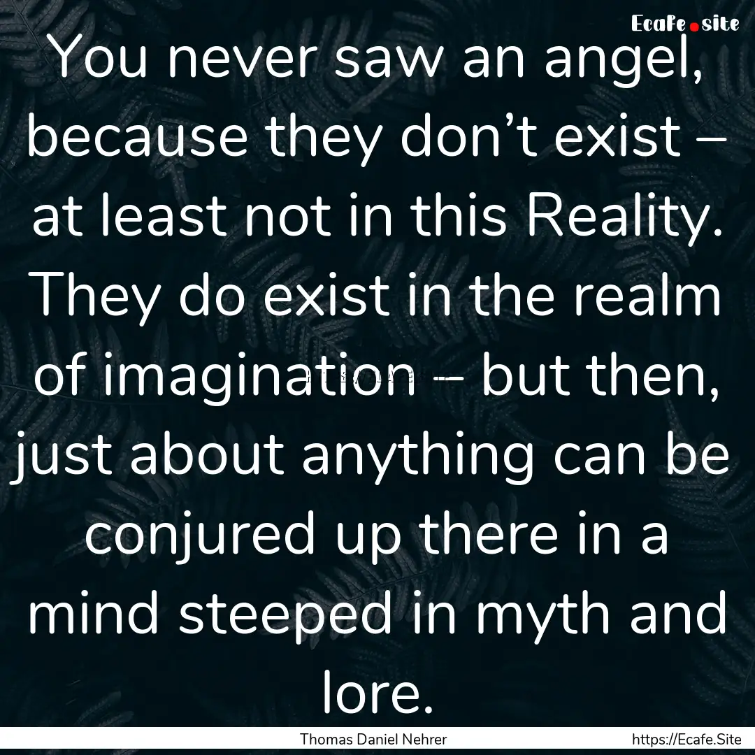 You never saw an angel, because they don’t.... : Quote by Thomas Daniel Nehrer