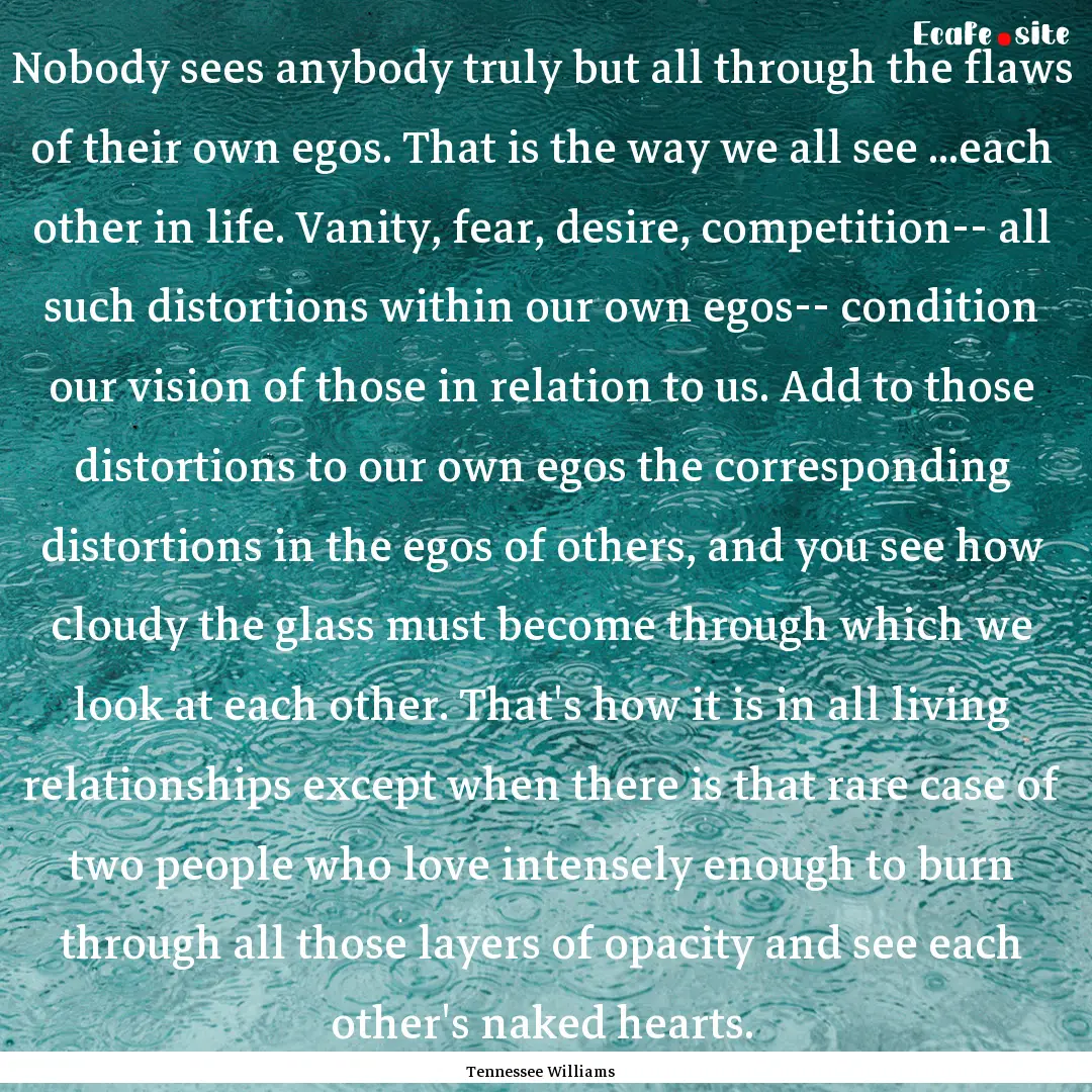 Nobody sees anybody truly but all through.... : Quote by Tennessee Williams