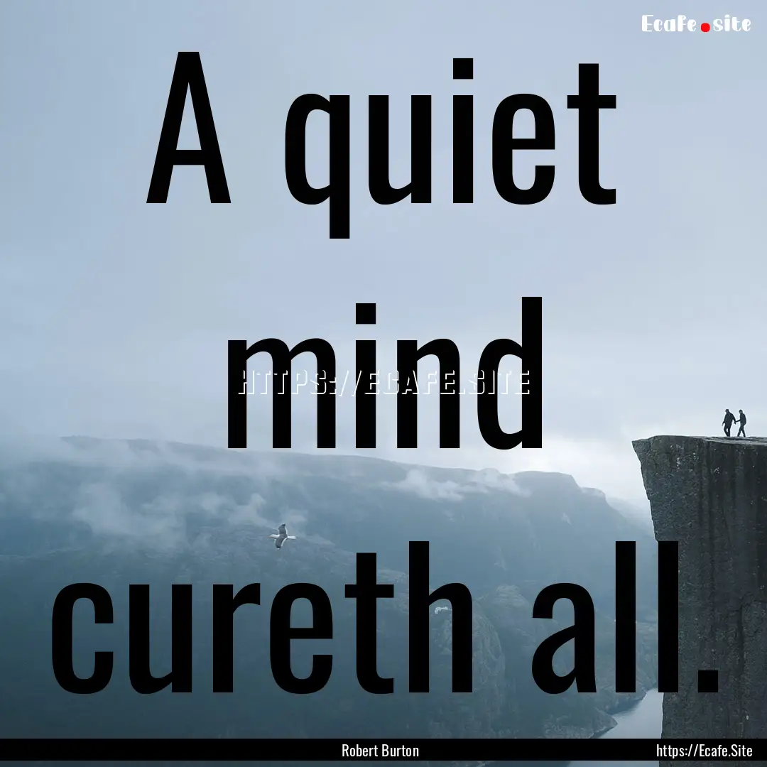 A quiet mind cureth all. : Quote by Robert Burton