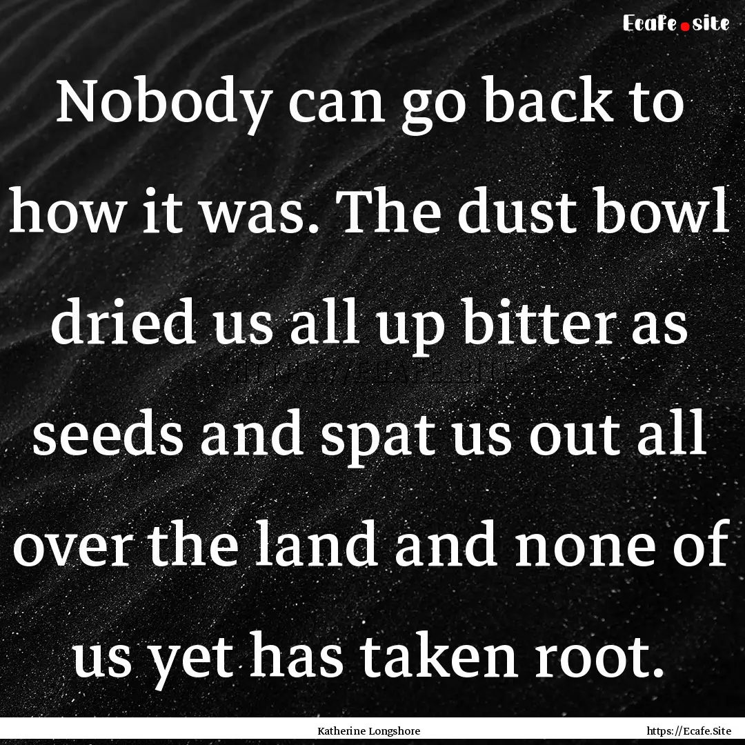 Nobody can go back to how it was. The dust.... : Quote by Katherine Longshore