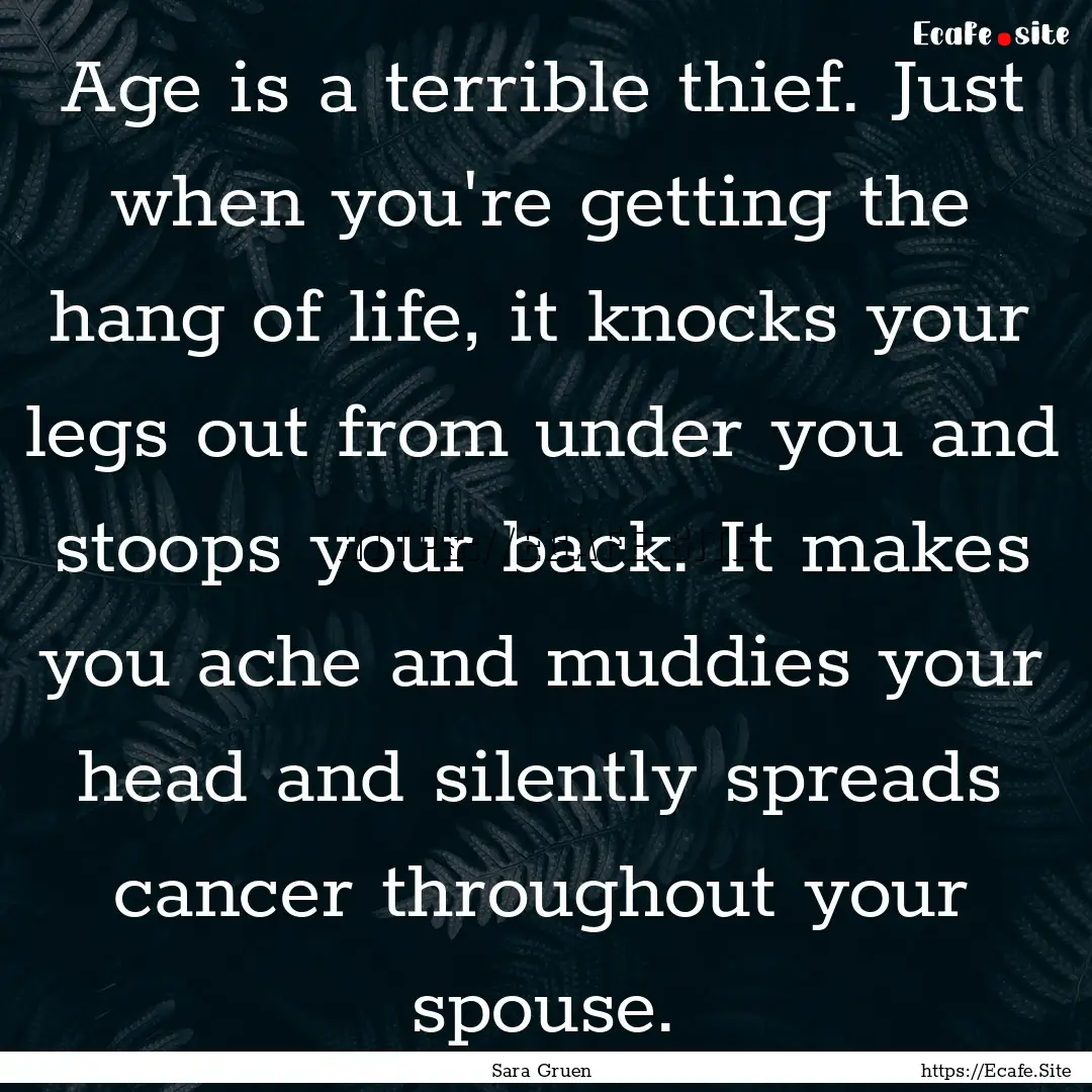 Age is a terrible thief. Just when you're.... : Quote by Sara Gruen