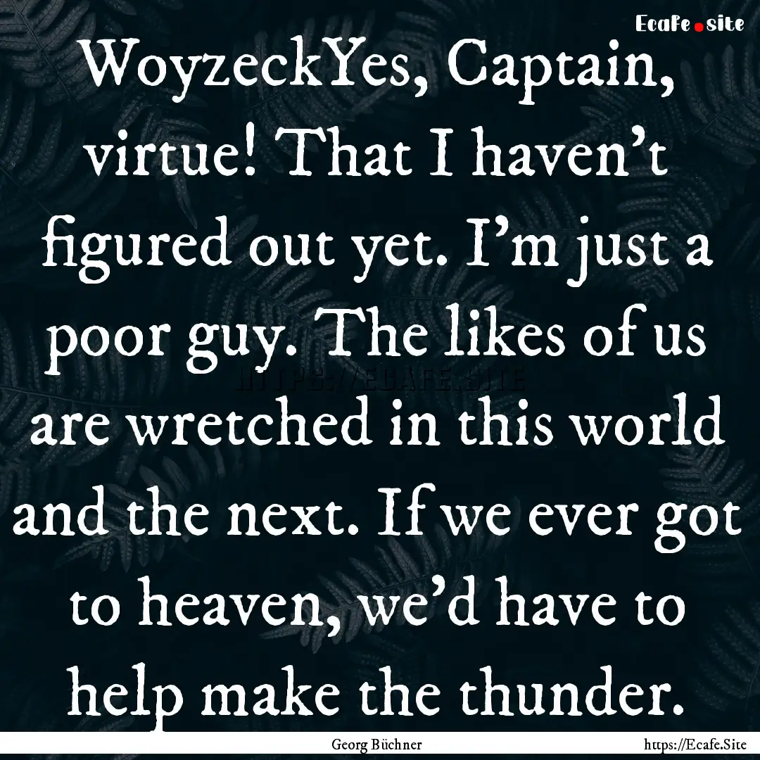 WoyzeckYes, Captain, virtue! That I haven't.... : Quote by Georg Büchner